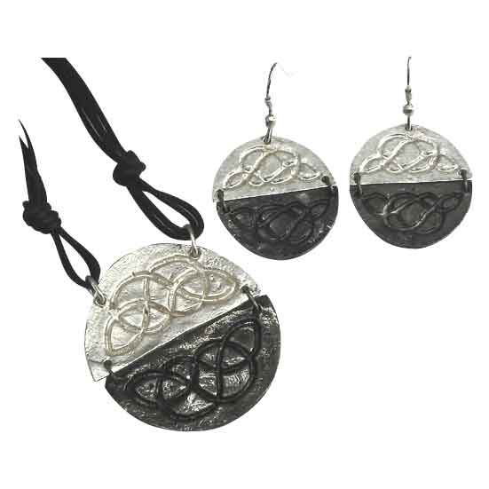 Antiqued Silver Round Celtic Knot Necklace and Earring Set