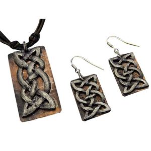 Antiqued Silver and Copper Celtic Knot Necklace and Earring Set