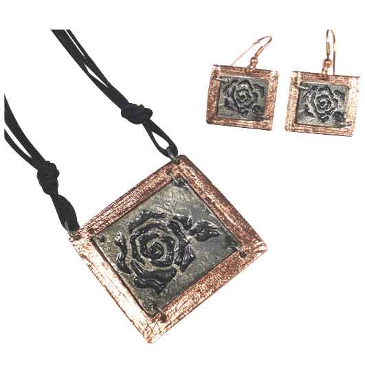 Copper and Silver Rose Jewelry Set