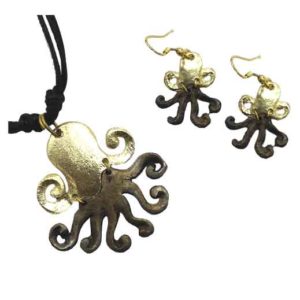 Brass Octopus Jewelry Set