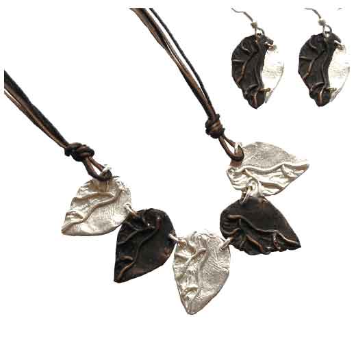 Two Tone Leaves Jewelry Set