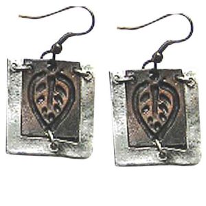 Silver and Copper Leaf Stamp Earrings