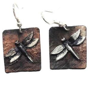 Silver and Copper Dragonfly Earrings