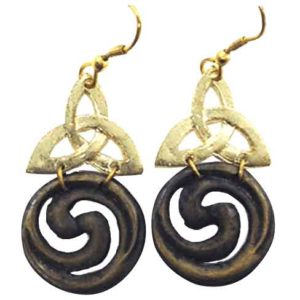 Brass Triquetra Spiral Earrings
