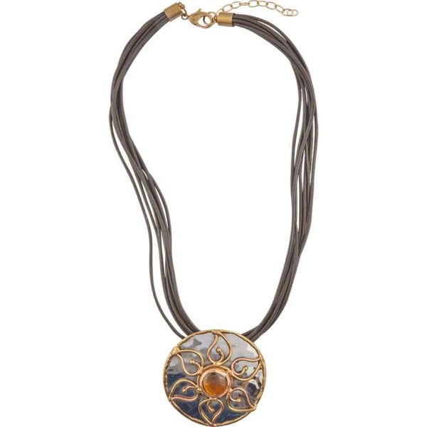 Brass and Copper Amber Flower Necklace