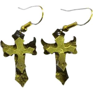 Green Angel Wing Cross Earrings