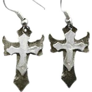 Pewter Angel Wing Cross Earrings