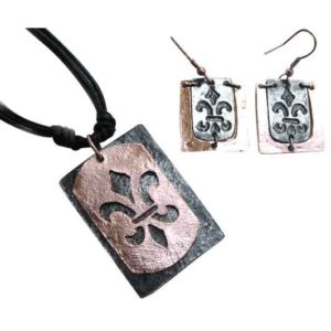 Copper with Silver Fleur de Lis Jewelry Set
