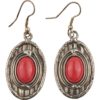 Red Coral Silver Oval Earrings