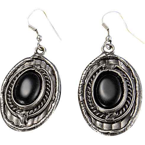 Black Onyx Silver Oval Earrings