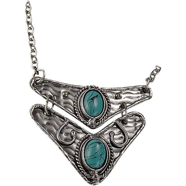 Turquoise Silver Triangle Tier Necklace