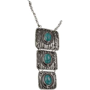Turquoise Silver Square Tier Necklace