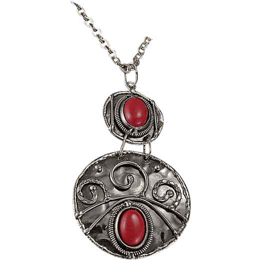 Red Coral Silver Circle Tier Necklace