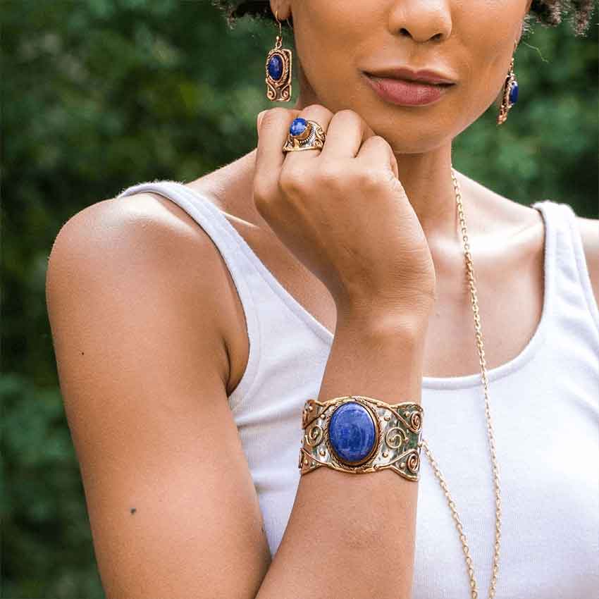 Mixed Metal Lapis Cuff Bracelet