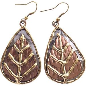 Mixed Metal Copper Leaf Earrings