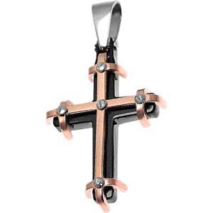 Rose Gold Banded Gothic Cross Pendant