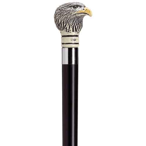 Eagle Head Scrimshaw Black Walking Cane