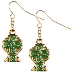 Green and Gilt Celtic Cross Earrings