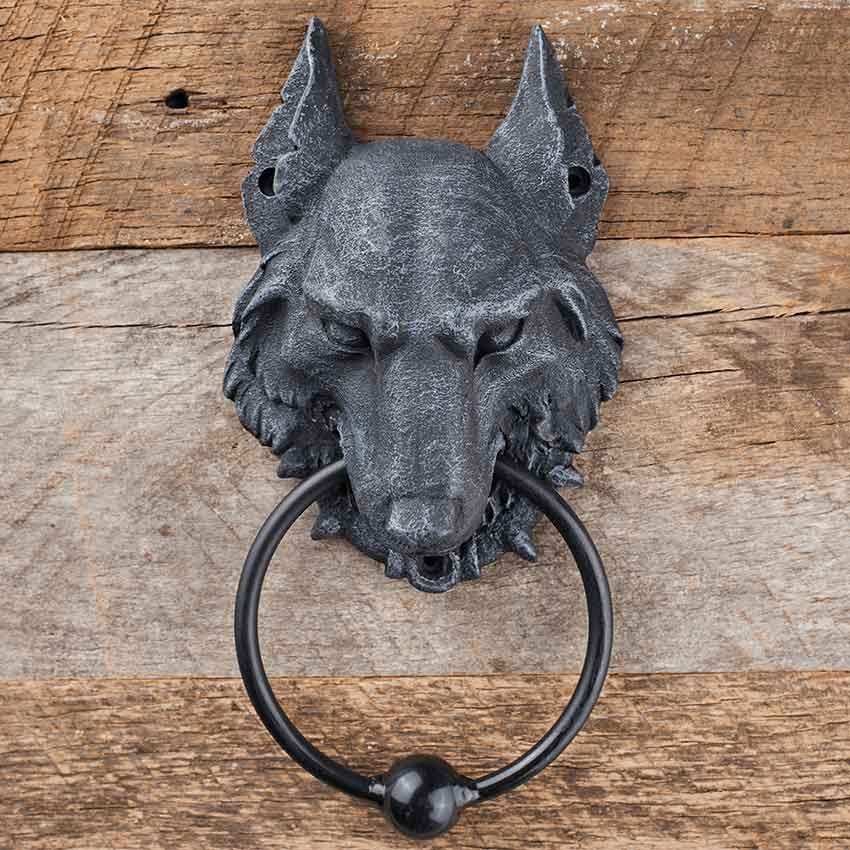 Evil Wolf Gargoyle Door Knocker - 8.5 Inch Hand-Painted Resin Statue With Metal Ring