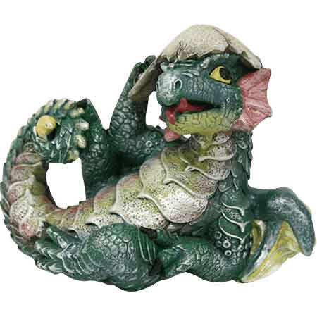 Green Baby Dragon Hatching From Egg Figurine Hatchling 4" Detailed Resin New! 