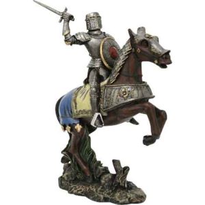Medieval Knight on Running Horse Statue