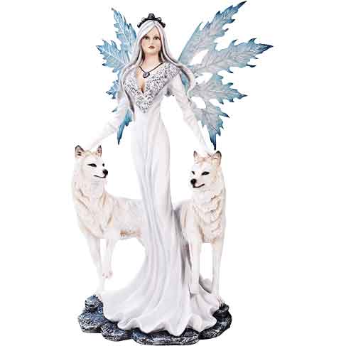 Winter Fairy with Wolves Statue