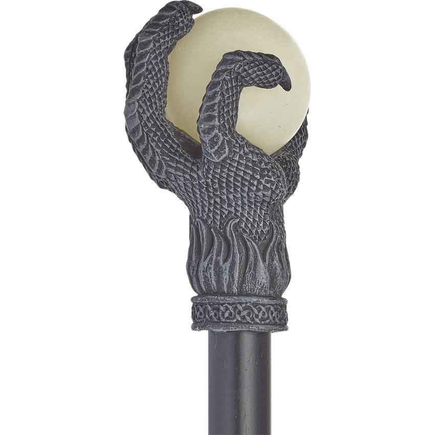 Gothic Dragon Claw Clutching Orb Knob Handle Ebony Metal Cane Walking Stick 