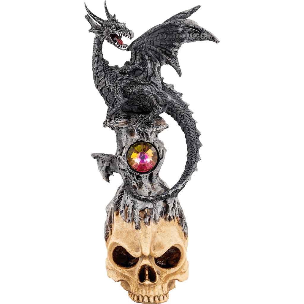 Gray Dragon on Jeweled Skull Statue