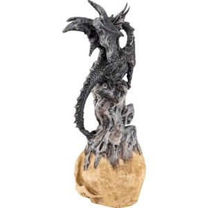 Gray Dragon on Jeweled Skull Statue