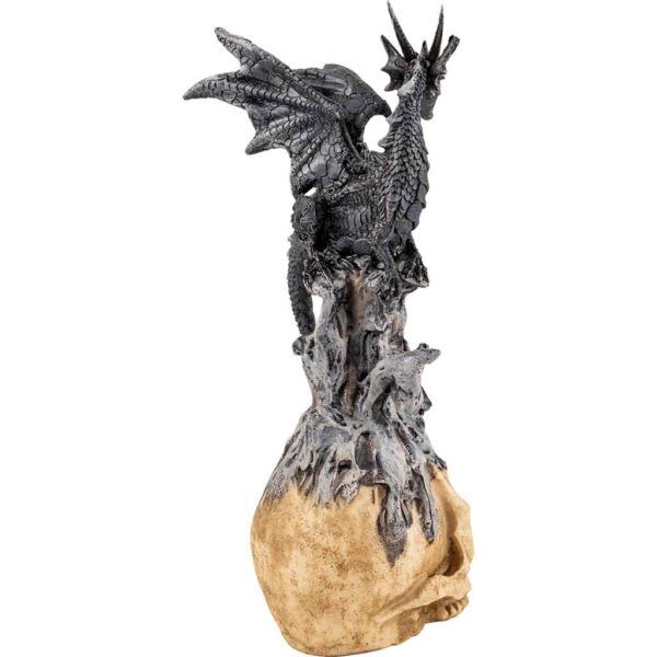 Gray Dragon on Jeweled Skull Statue