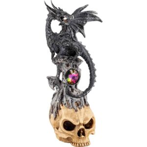 Gray Dragon on Jeweled Skull Statue