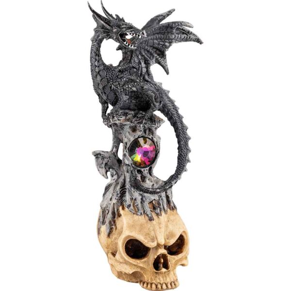 Gray Dragon on Jeweled Skull Statue