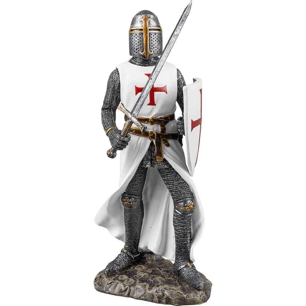 Crusader Knight with Sword and Shield Statue