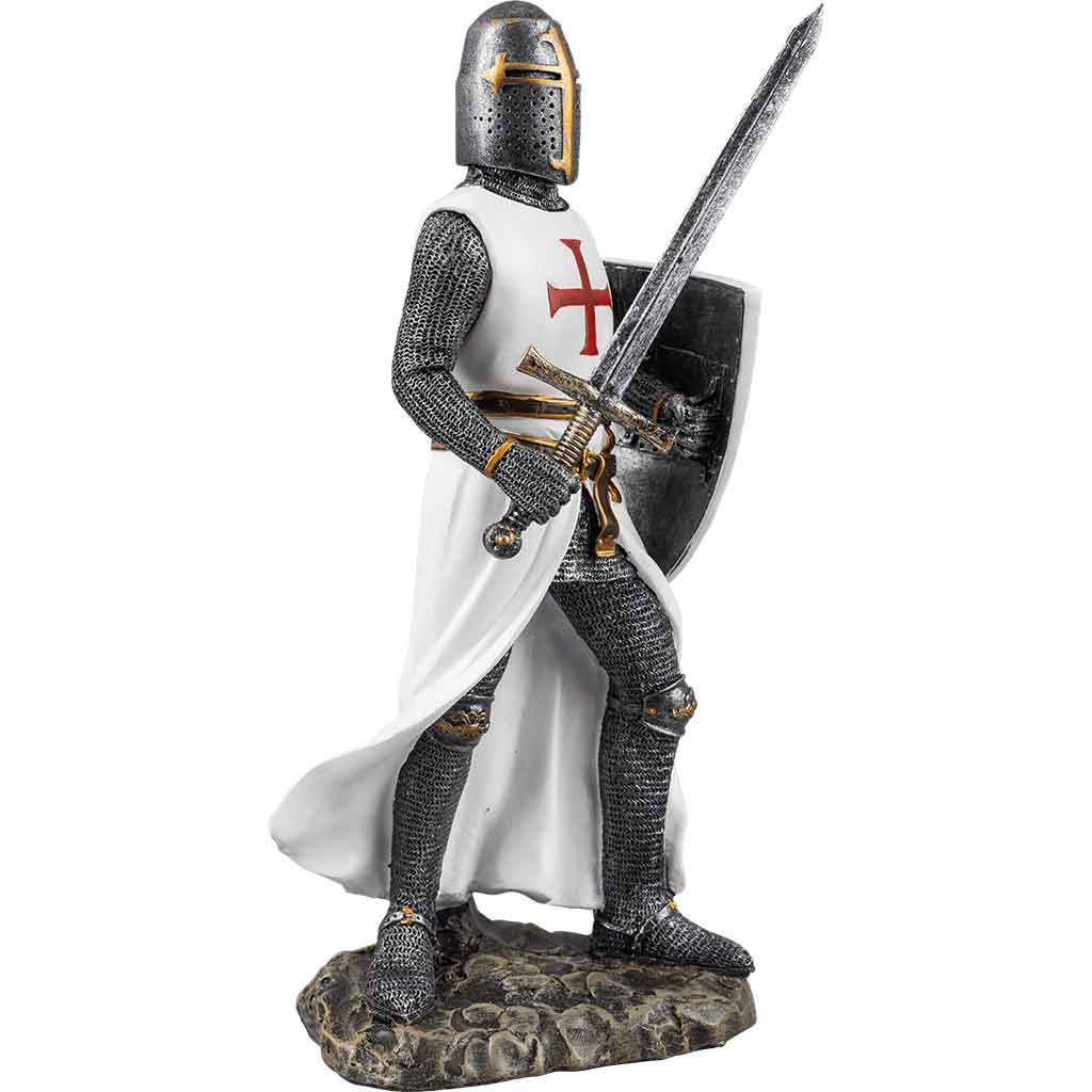 Crusader Knight with Sword and Shield Statue