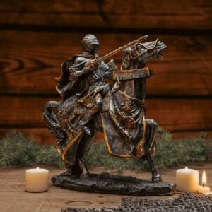 Dark Stone Jousting Knight Statue