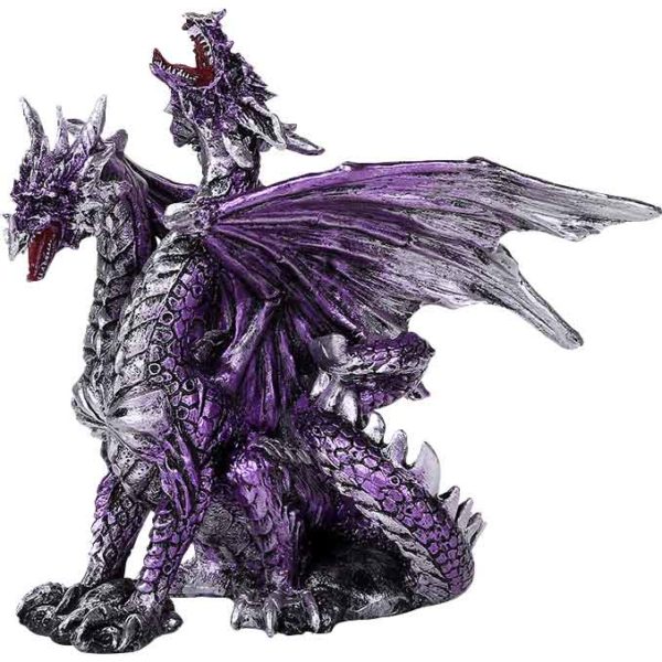 Double Headed Purple and Silver Dragon Statue