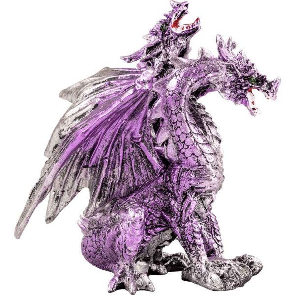 Double Headed Purple and Silver Dragon Statue