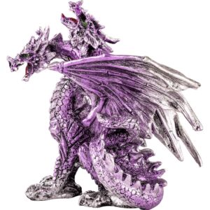 Double Headed Purple and Silver Dragon Statue