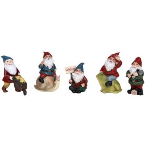Set of 5 Mini Gnome Statues