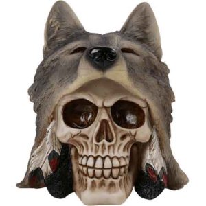 Grey Wolf Head Skull Statue