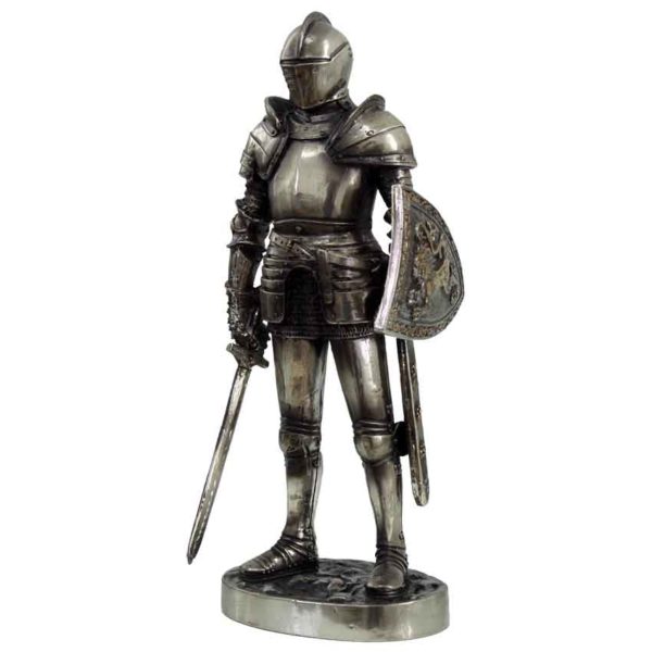 Medieval Knight with Sword and Shield Statue