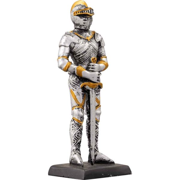Medieval Knight Standing with Sword Statue