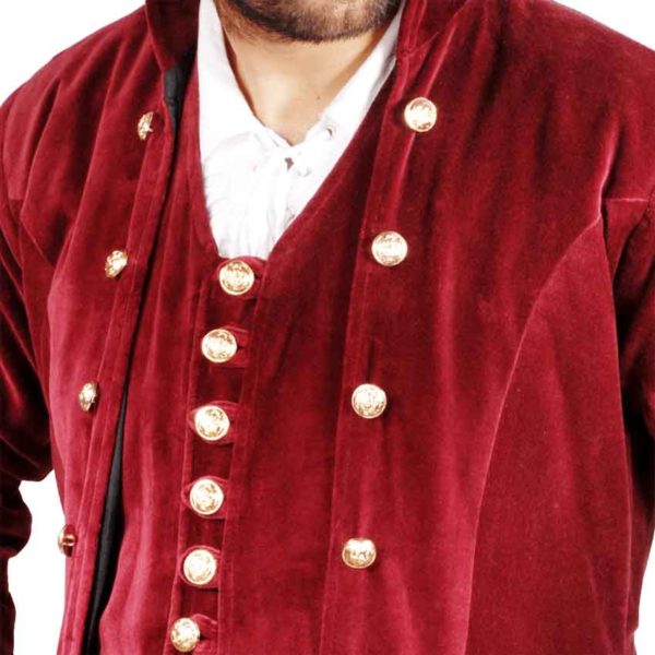Pirates Captain England Red Velvet Coat