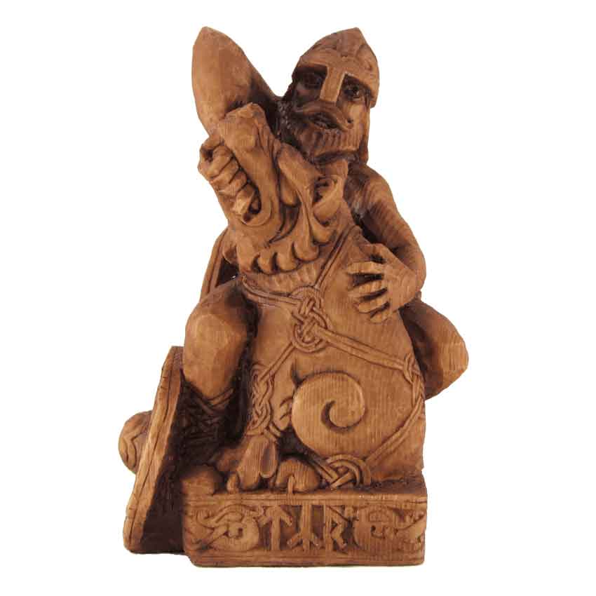 Seated Tyr, Norse God of War Statue - Wood Finish, Celtic God