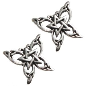 Silver Butterfly Pentagram Stud Earrings