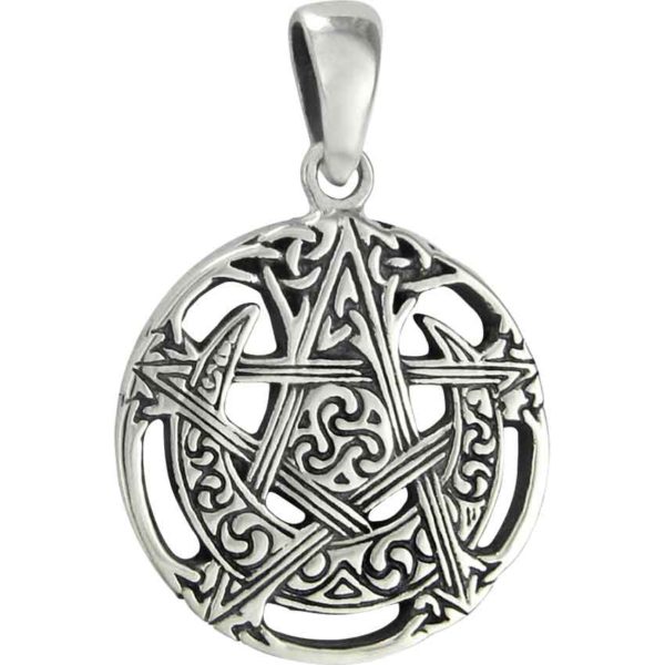 Small Silver Moon Hollow Pentacle Pendant