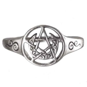 Silver Crescent Moon Pentacle Ring