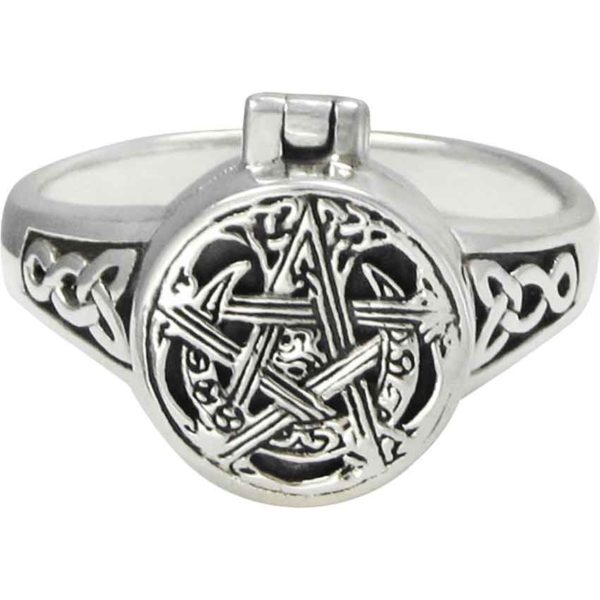 Sterling Silver Moon Pentacle Poison Ring