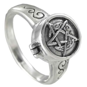 Silver Horned Moon Pentacle Poison Ring