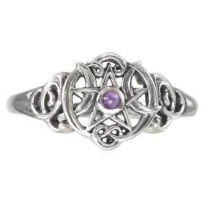 Silver Heart Pentacle Ring with Amethyst Accent